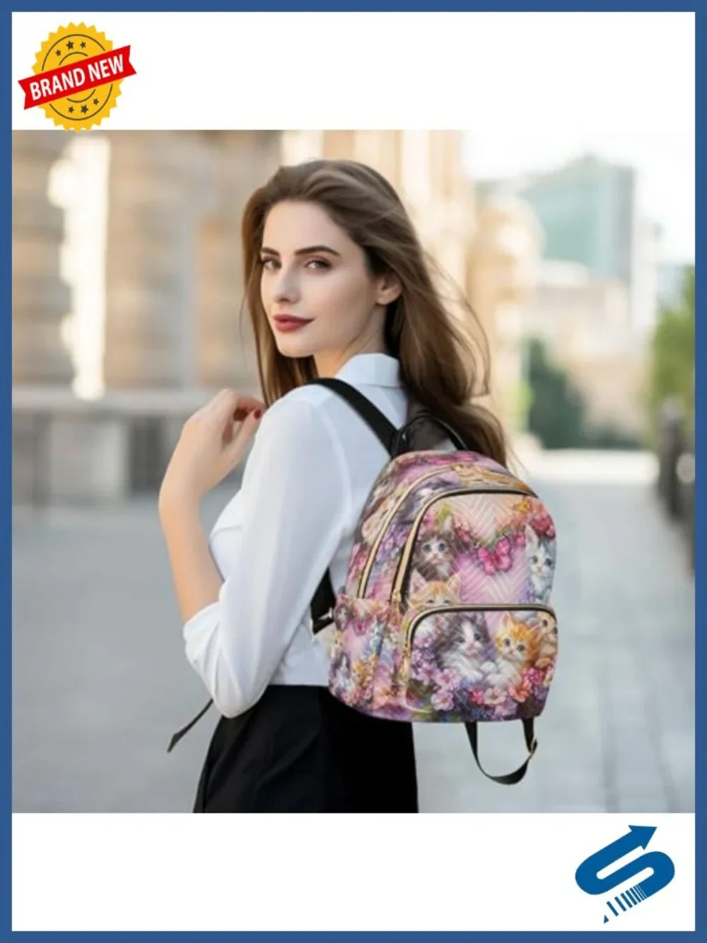 Cat Butterfly Fashion Backpack Women Travel Laptop Rucksack Polyester
